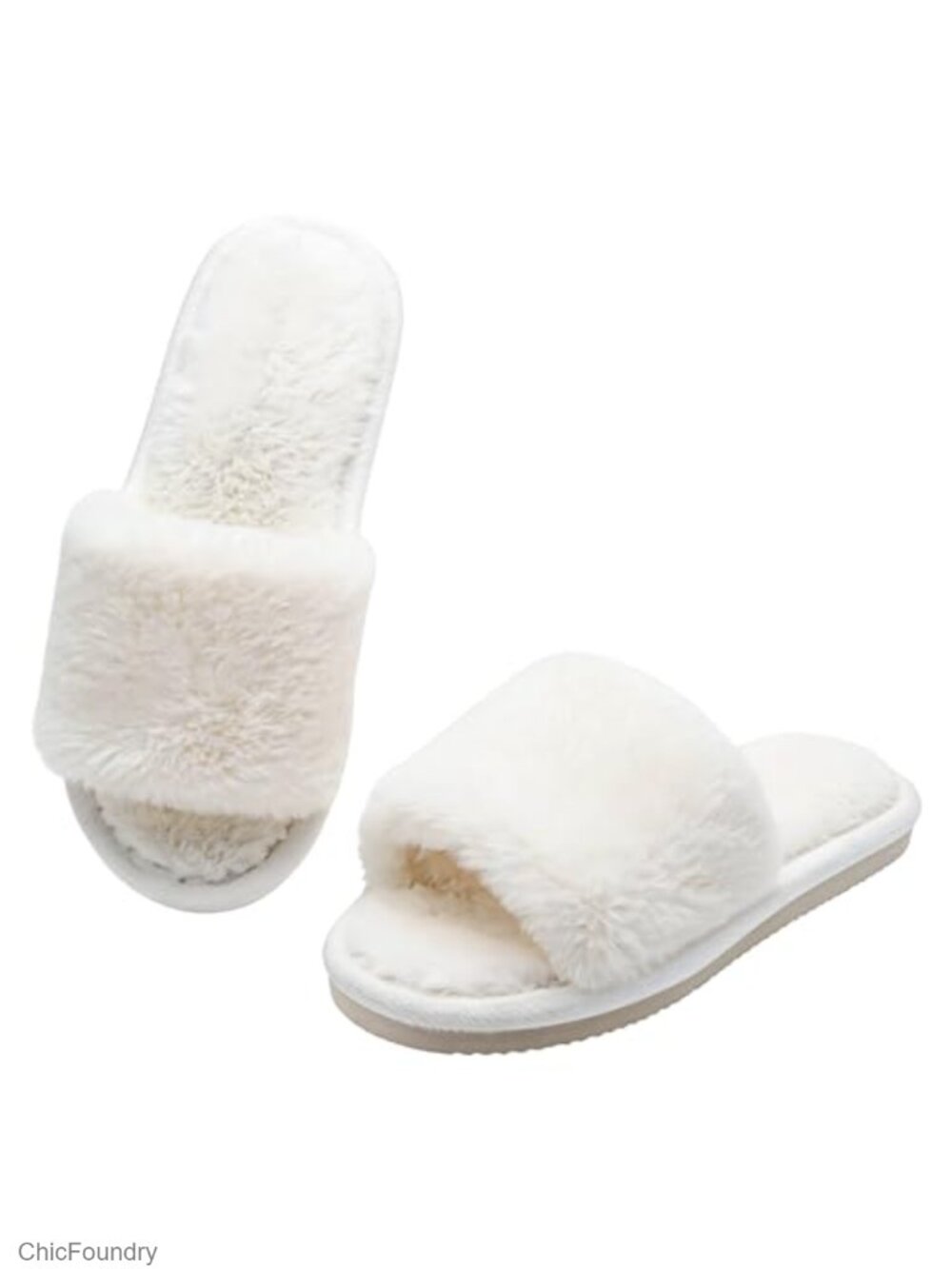 Fuzzy Faux Fur Open Toe Cushioned Slippers Slip-On House Shoes